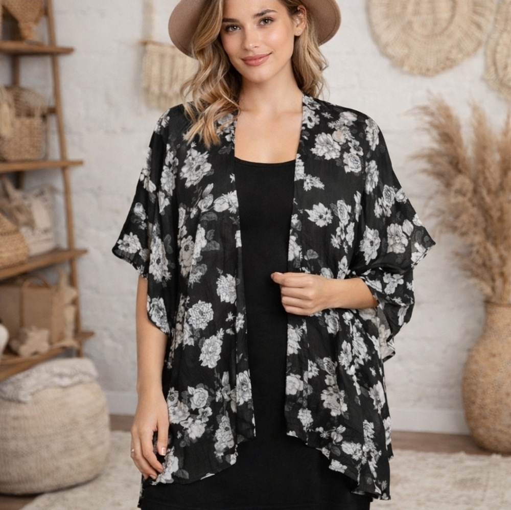 L.I.F.E Love is for Eternity Open Front Cardigan Black White Medium